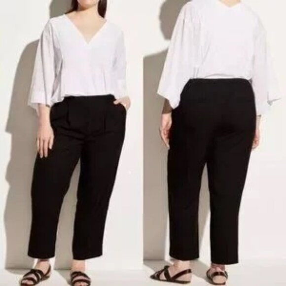 Vince. Black Trousers plus size pull on size zip front  belt brown buckle sz 16 - Picture 1 of 9